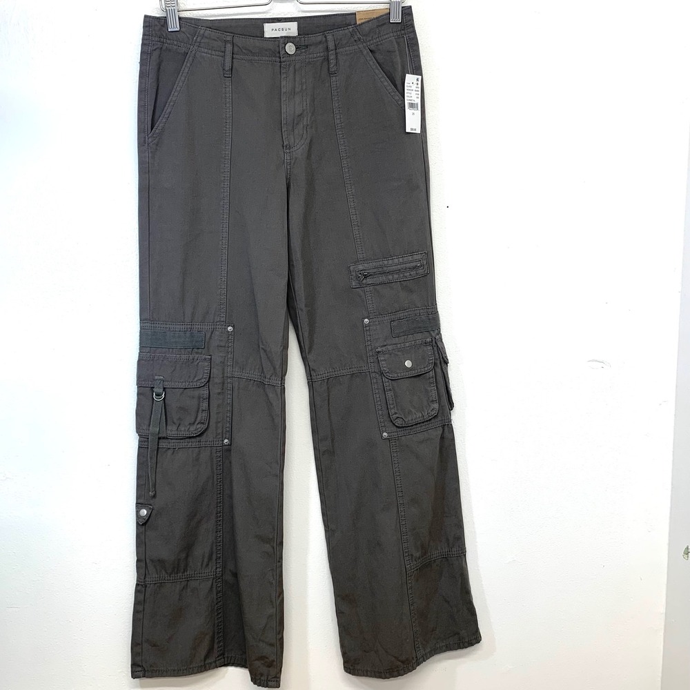 PacSun Lena Baggy Flare Cargo Pants Dark Grey Size 25 New Y2K Utility Skater